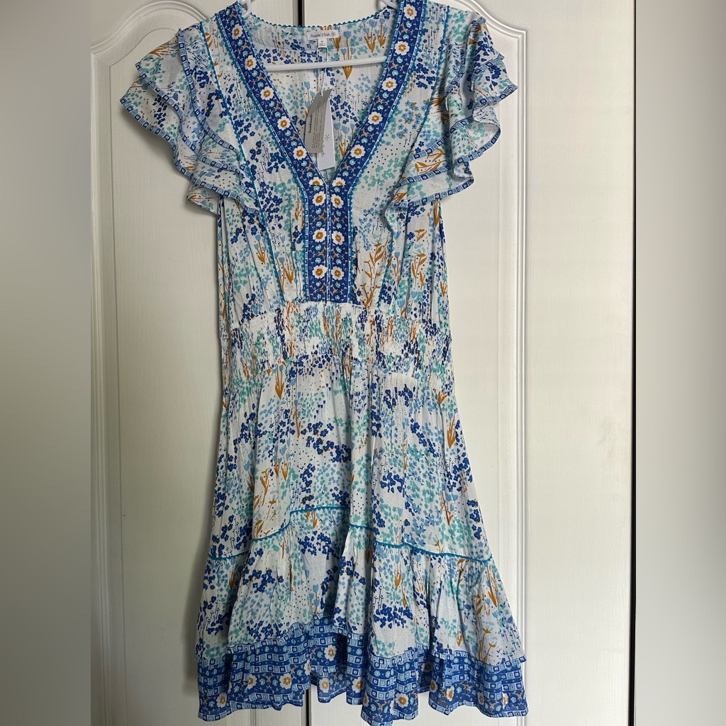 Nwt Poupette St Barth Camila Mini Dress Blue Tulip